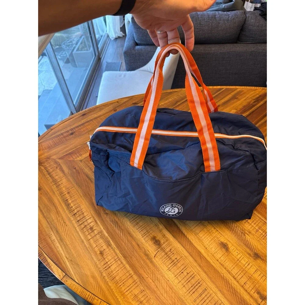 Delsey Roland Garros Paris Tennis Duffel Bag Navy Orange White EUC